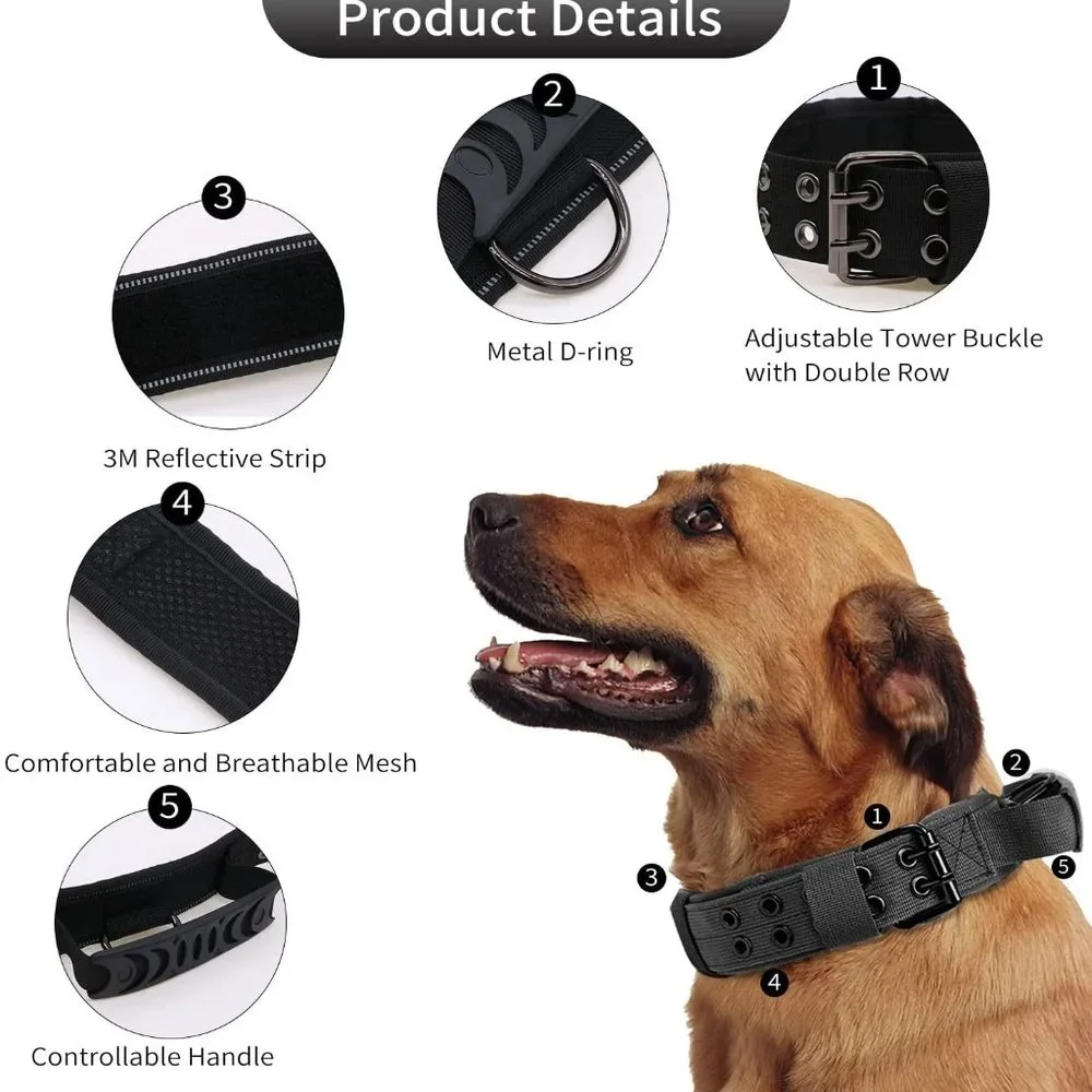 Size M SunteeLon Tactical Dog Collars Adjustable Thick Nylon Dog Collar with Ha…
